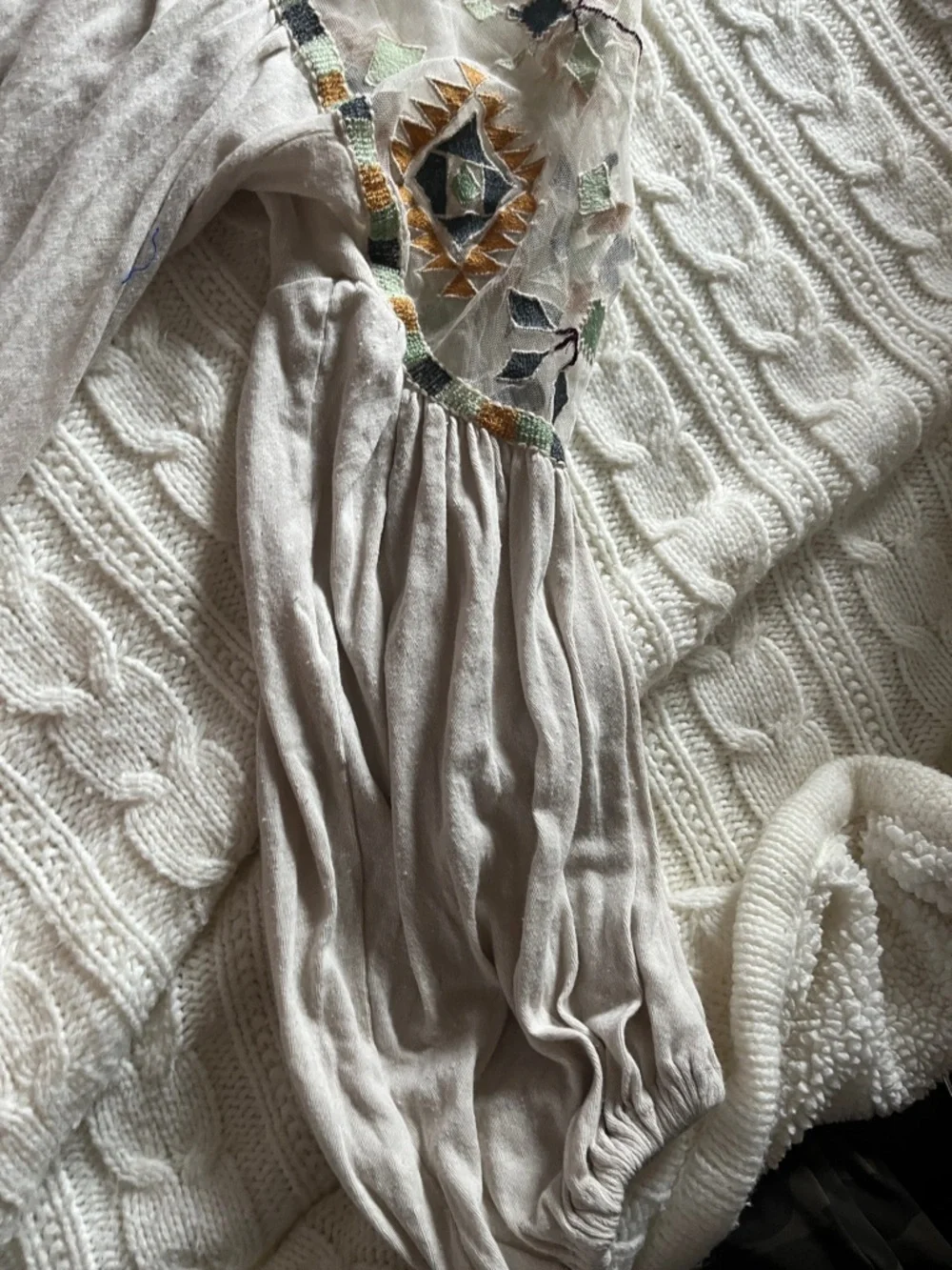 Free People Cream with Multicolor Embroidered